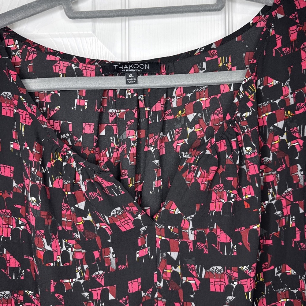 Thakoon DesigNation  XL Blouse Black Pink London Guards Print Designer - Picture 3 of 9
